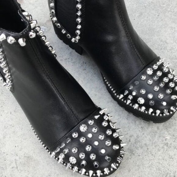 NWT Black Studded Biker Boots - Picture 3 of 4